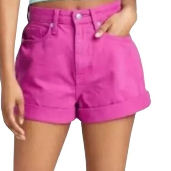 Wild Fable Highest Rise Mom Jean Shorts Size 14/32 Pink Fuchsia Rolled Hem - Picture 14 of 15